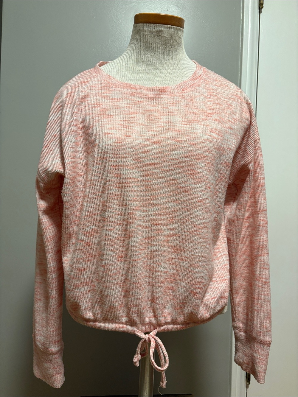 Pink Rose Soft Pink Marled Crewneck Sweater with Drawstring